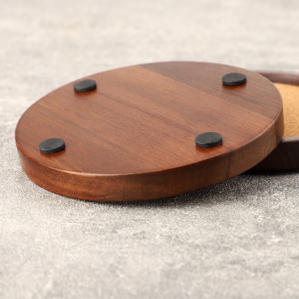 Wood Cork Coasters for Drinks Absorbent with Holder, WLWNWFT Acacia Wood Coaster Sets Rustic Farmhouse for Coffee Table Dining Table Wooden Table Coasters for Desk, Set of 6 4.33in - Image 6