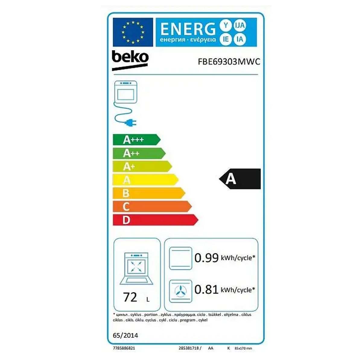 BEKO Cuisinière > 60 x 60 x 85 cm | 4 Inductions | Chaleur brassée | Parois