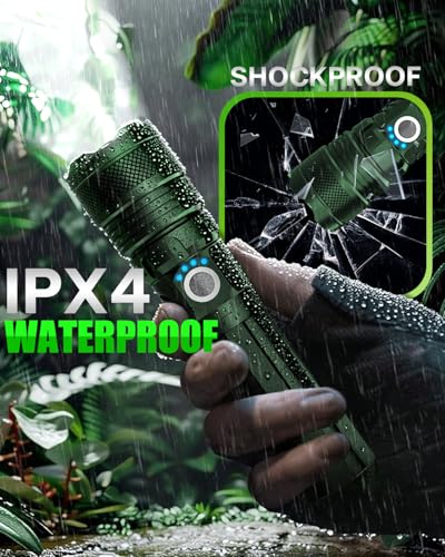 Image of Victoper Green LED Flashlights, High Powered High Lumens Super Bright Tactical Flashlight, Rechargeable, 5 Modes Zoomable Waterproof Flash Lights for Emergency, Outdoor, Home, Camping, Hiking