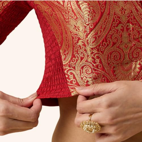 Image of Studio Shringaar Women's Brocade Side Stretch (Smocked) Readymade Saree Blouse