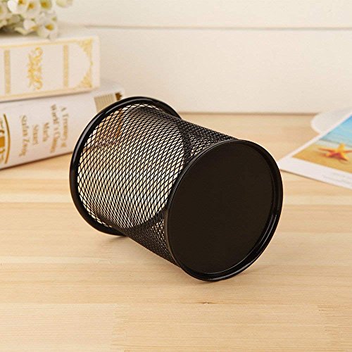 Image of Black Metal Mesh Round Pen Stand, Pencil Holder, Desk Organizer, Office Stationery Items, Home Storage Products, Makeup Brush Box, School Supplies