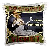 3dRose Vintage Absinthe Vichet French Liquor Advertising Poster - Pillow Case, 16 by 16-inch (pc_129955_1)