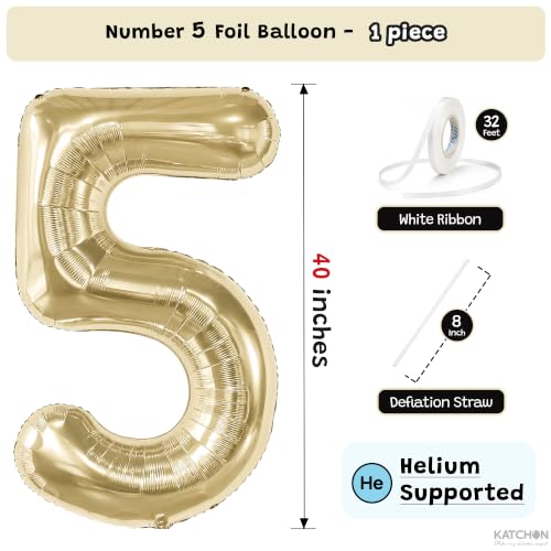 Image of KatchOn, Number 5 Balloon - 40 Inch | Champagne Gold Number 5 Foil Balloon