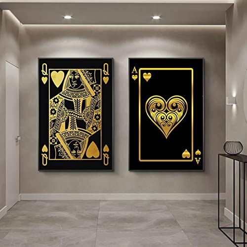 Peintures sur Toile Jeu de Cartes d'Or Affiches Modernes pour Chambre Sans Cadre 40x60cm