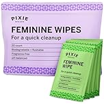 Pixie Feminine Wipes - Flushable, Biodegradable, & Ph Balanced - Individually Wrapped Packet Wipes for On The Go & Public Bathrooms - Wash & Cleaner For Your Menstrual Cups & Discs (1 Pack of 20)