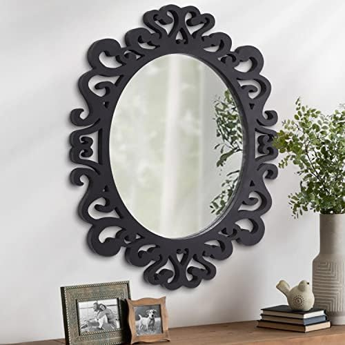AOAOPQ Wall Mirror Bathroom Decorative for Oval Mirrors Large Wood Lace Hanging Wall Mirror Decor for Hallway Room Bedroom Home Corner Hangs Entryway 20 x16 Inch Black