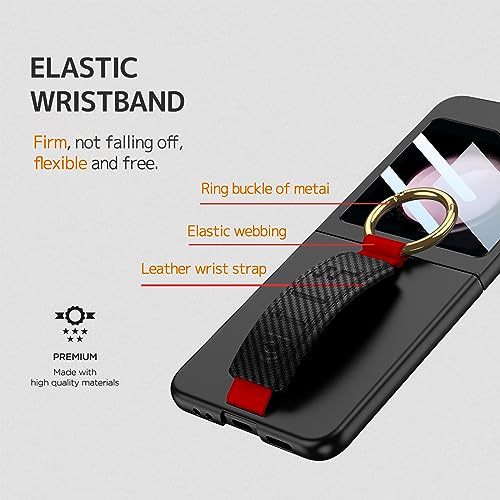 Ninki 01083 Compatible Samsung Galaxy Z Flip 6 Case With Strap & Camera Screen Protector,Shockproof Hard Ultra-Slim Protective Case For Galaxy Z Flip6 Case With Ring,Samsung Z Flip 6 Phone Case Carbon Fiber thumb #4