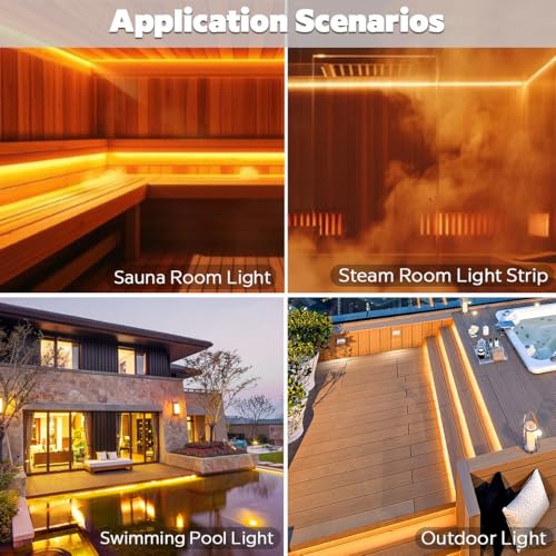 Image of SuperlightingLED DC24V Warm Amber Gold Sauna LED Tape Light 2000K, 5m 16.4ft Long Dense 600 LEDs Flexible Customizable High-Heat Resistant LED Strip Lights IP68 Submersible (Amber Gold)