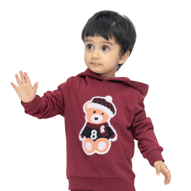 ARIEL Kids Cotton Fleece Full Sleeve Hoodie Sweatshirt for Boys and Girls (CHNLY-BURG-TEDY8-23YRS) Burgundy - Image 3 thumbnail