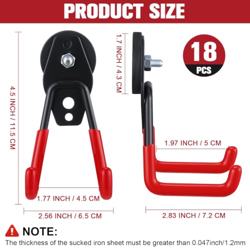 Image of Landhoow 18 Pcs Large Magnetic Hooks Heavy Duty Garage Magnet Hooks Strong Storage Utility Magnetic Hangers with Anti Slip Rubber Coating for Indoor and Outdoor Hanging (Dark Red)