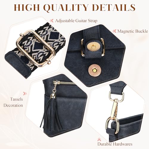Kasqo Crossbody Bag for Women,Soft Vegan Leather Cross Body Purse Medium Shoulder Bag Handbags with Guitar Strap Tassel3