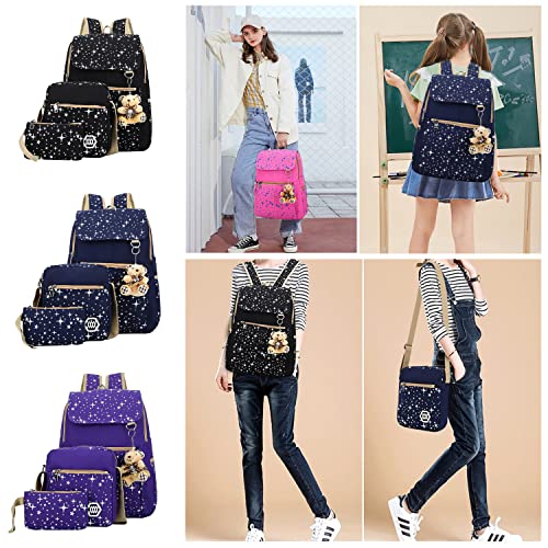 Star Print Girls Canvas Backpacks Set For School, School Bags Bookbags For Teenage Girls, With Crossbody Bag, 3 Pieces #TOP6