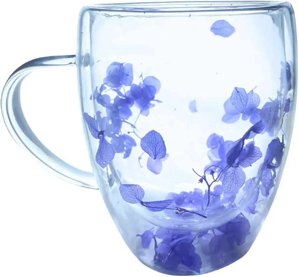 Caneca de Vidro Floral 350ml – Vidro Borossilicato Resistente | Elegante, Delicada e Perfeita Para Café e Chá (Roxo)