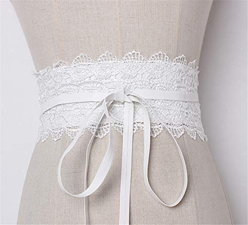 Women's Fashionable Lace Wide Elastic Waist Belt Dress Accessory White #TOP1
