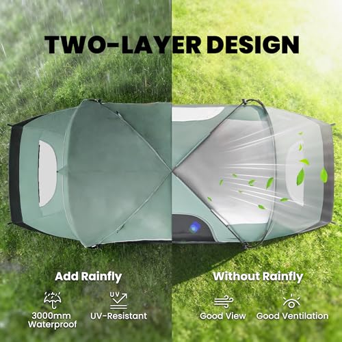 Outsunny 5-6 Person Outdoor Camping Tent, Family Tent with 3 Windows, Lighting Hook and Carrying Bag for Camping, Hiking and Travelling, Green image 1