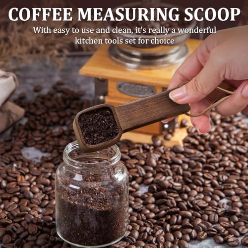 Image of Supvox Wooden Coffee Bean Spoon Measuring Cup Ground Coffee Spoon, Natural Wood Square Shape Kitchen Spoon for Condiments, Seasoning, Dry or Wet Use, 10g Capacity