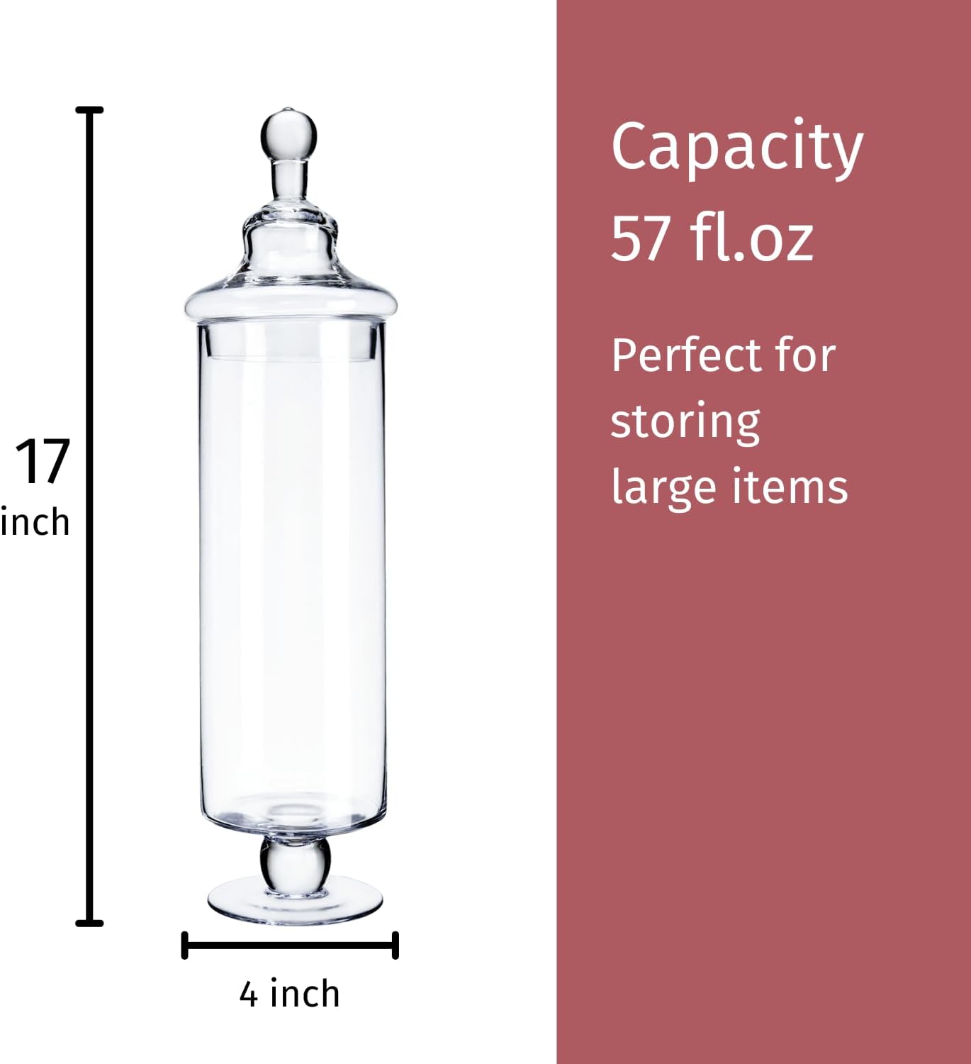 Diamond Star Clear Glass Apothecary Jars, Candy Jar with Lid, Elegant Decorative Jars for Wedding and Party, Tall Glass Canister for Kitchen and Bathroom (Height: 17", Diameter: 4")