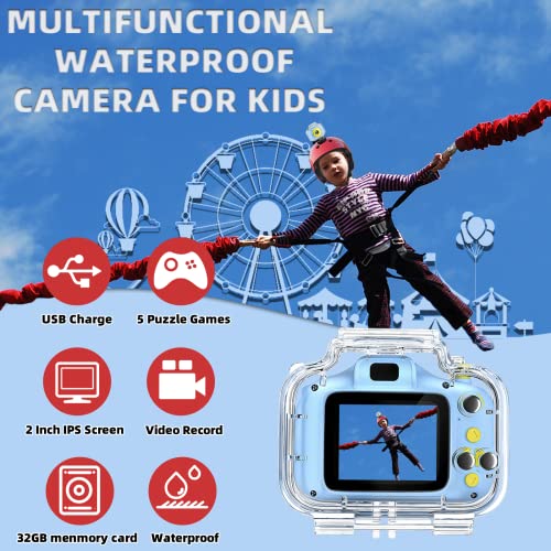 Miiulodi Kids Camera For Boys Waterproof Camera For Kids 1080P Underwater Video Digital Cameras Toddler Birthday For Age 3-12 Year Boy And Girl Toy With 32Gb Sd Card #TOP1