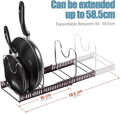 Adjustable Pan Organizer Kitchen Pot Rack for Cabinet and Drawer with 7 Dividers Pantry Pan and Pot Lid Organizer Rack Holder for different sizes of Plates Cutting Boards Pans Pots - Thumbnail 3
