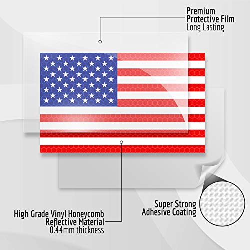 3Pc Reflective American Flag Sticker - 5X3 Inches - American Flag Decal - American Flag Stickers Decals For Car Bumper Truck Window Small Auto Vehicles Helmet - Usa Patriotic Stripe Vinyl Outdoor #TOP3