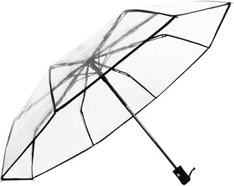 Full Automatic Folding Transparent Auto Open Close Umbrella - Travel Umbrella with Frosted Handle