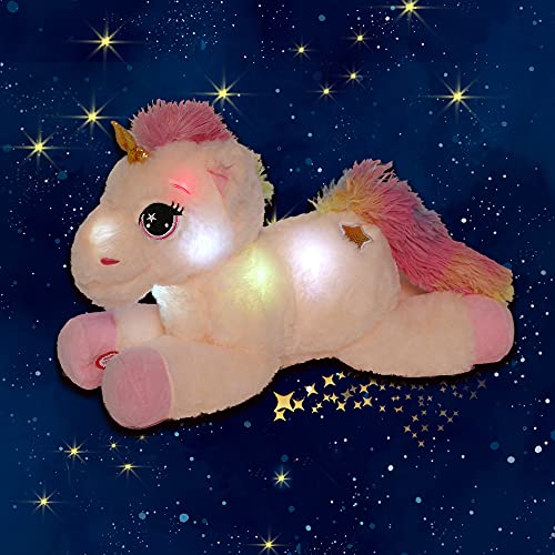 Tezituor Glow Unicorn Light Up Stuffed Animal ,Soft LED Unicorn Plush Toy Glitter Gift for Kids at Christmas or Birthday ,Unicorn Colorful Decorations for Girls,15in(Beige)