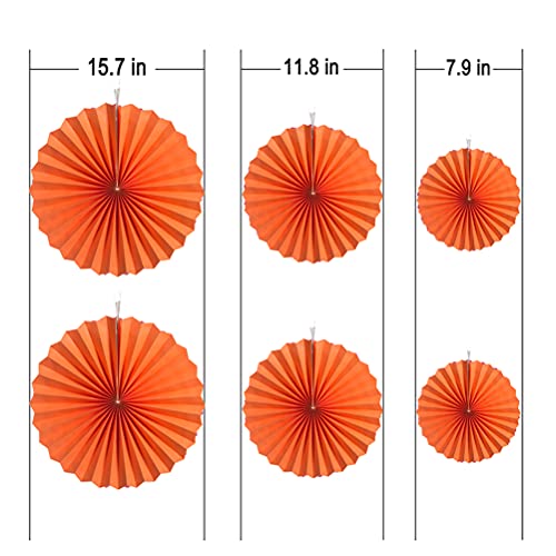 Image of MOWO Orange Paper Fans Hanging Decoration, 6pc | birthday graduation wedding retirement baby shower new year halloween party decoration