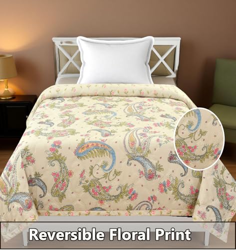 Image of IVAZA Luxury Ultrasonic Punch AC Comforter Blanket - Quilted Microfiber Floral Pattern, Lightweight Breathable All‑Season Blanket for Bedroom, Travel (Singled Bed,228x152 CM) (Paisley Beige)