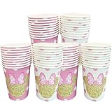 BIGKEOKI Pink and Gold Minnie Birthday Party Paper Cups Pink Minne Birthday Party Supplies Decoratio