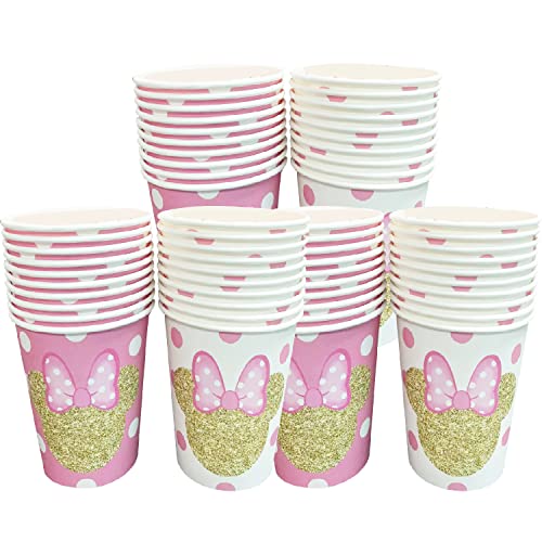 Bigkeoki Pink And Gold Minnie Birthday Party Paper Cups Pink Minne Birthday Party Supplies Decorations For Girls Minne Birthday Decor 40Pcs #TOP13