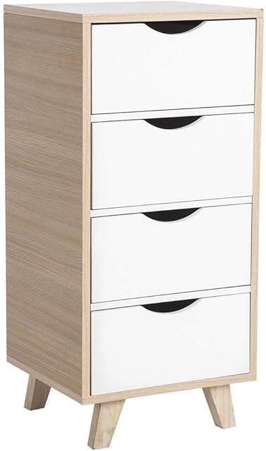 4 Drawers, White Chest of 4 Drawers, Nordic Style Bedside Cabinet Side Drawer, Free Standing Slim Chest Unit, Set 4 Drawer Tall White Drawers for Entryway Living Room Bedroom