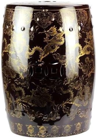 Ceramic Garden Stool Decorative Garden Stools Dark Coffee Color Glaze Dragon Stool Carved with Copper Hole Ceramic Pier Garden Stool Bathroom Bench Garden Stool Ceramic(A)
