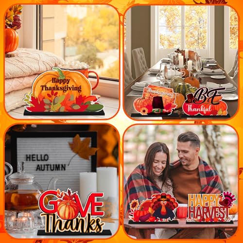 Image of CroBlissful 6 Pcs Thanksgiving Wooden Table Decorations Happy Harvest Party Supplies Thanksgiving Turkey Pumpkin Table Centerpieces for Home Indoor Give Thanks Be Thankful Holiday Party Decor