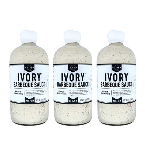 Lillie's Q - Ivory Barbeque Sauce, Gourmet BBQ Sauce, Tangy White BBQ Sauce, Sugar-Free Sauce, Premium Ingredients, Made with Gluten-Free Ingredients (17 oz, 3-Pack)