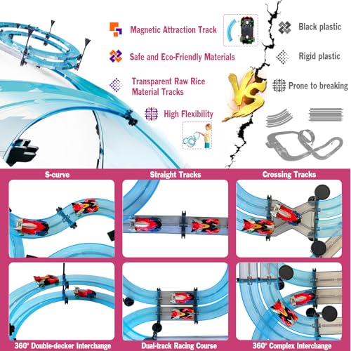 Image of Slot Car Race Track Sets Dual-Player Electric Remote Control Car for Kids Electric Racing Game with Hand Controllers Circular Overpass Track Birthday Toys for Boys Kids 6 7 8-12