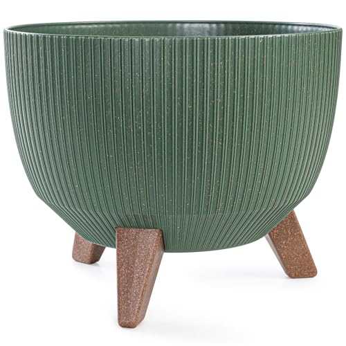 KONZEPT Pflanzschale Groß 29cm Grün, Blumentopf mit Füßen, wetterfest & UV-beständig, mit Wasserabfluss-Einsatz, Übertopf für Innen & Außen