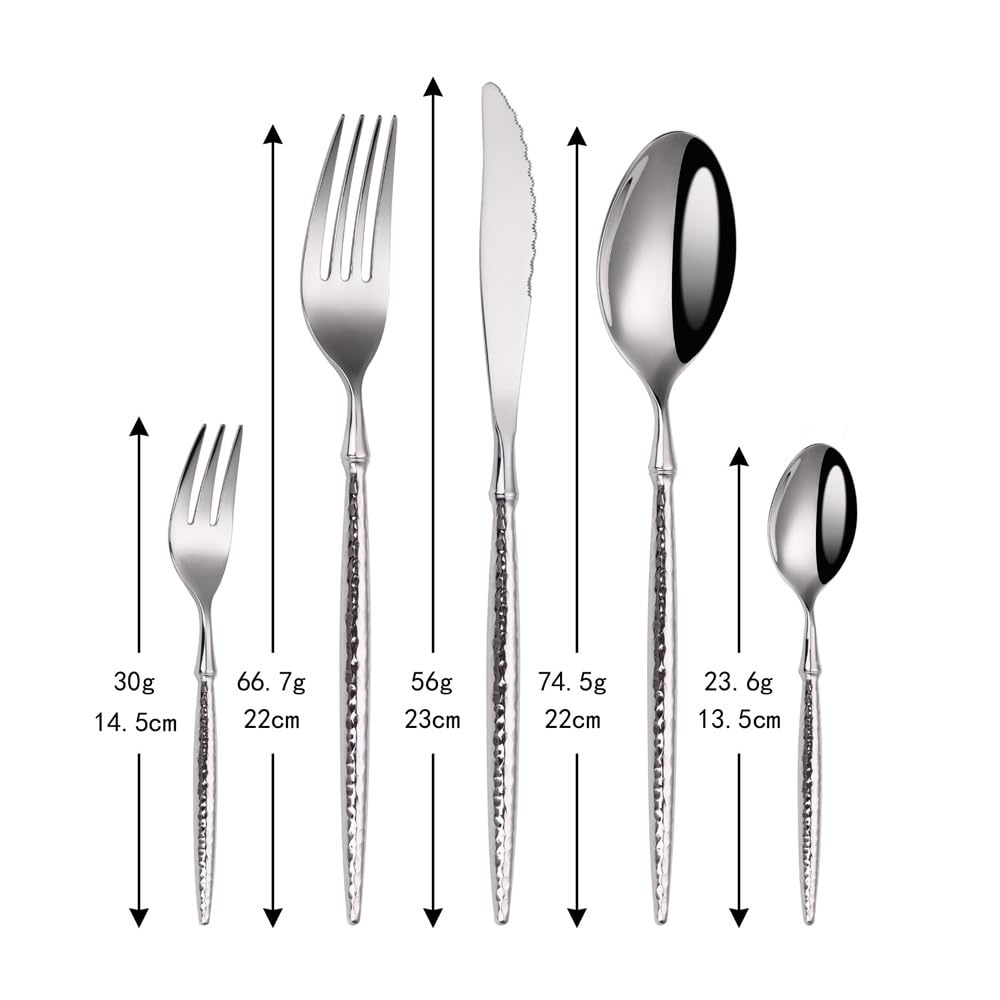 Manico Solido Martellato/lucido Cucina Acciaio Inossidabile Posate Stoviglie Posate Coltelli Forchette Cucchiai Set Cucchiaio E Forchetta Da Dessert Da Cucina (Manico a forma di martello,20 pezzi)