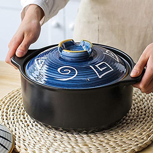FHPEWXDG Cazuela De Cerámica Olla De Barro Cazuela Pintada A Mano Bajo Vidriado Artesanía 2L/2.8L/4.5L Cazuela De Cerámica Japonesa