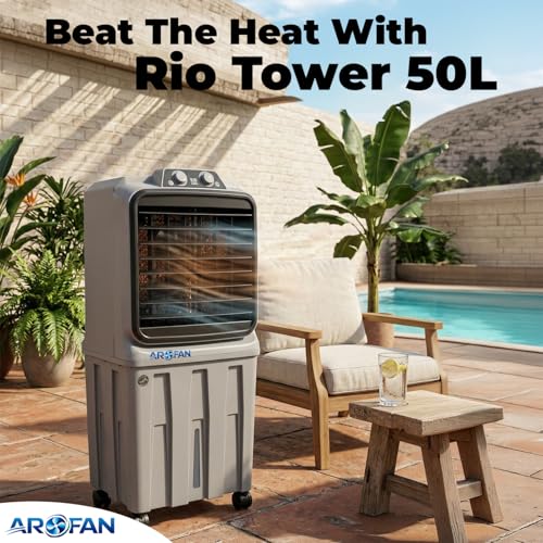 Image of Rio 50L Air Cooler for Room Cooling | Anti Bacterial Honey Comb Pads | Auto Swing Louvers | Compatible Wheels for Easy Moving