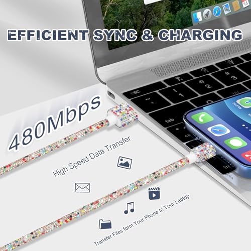 Image of Aolcev USB C Cable Fast USB A to USB C Charging Cable 4FT USB Type C Charger Cord Cute Bling Sparkling Diamond Phone Charger Cable for iPhone 17 16 Pro Max 15 Pro Max Plus Galaxy S25 S24 S23 Colorful