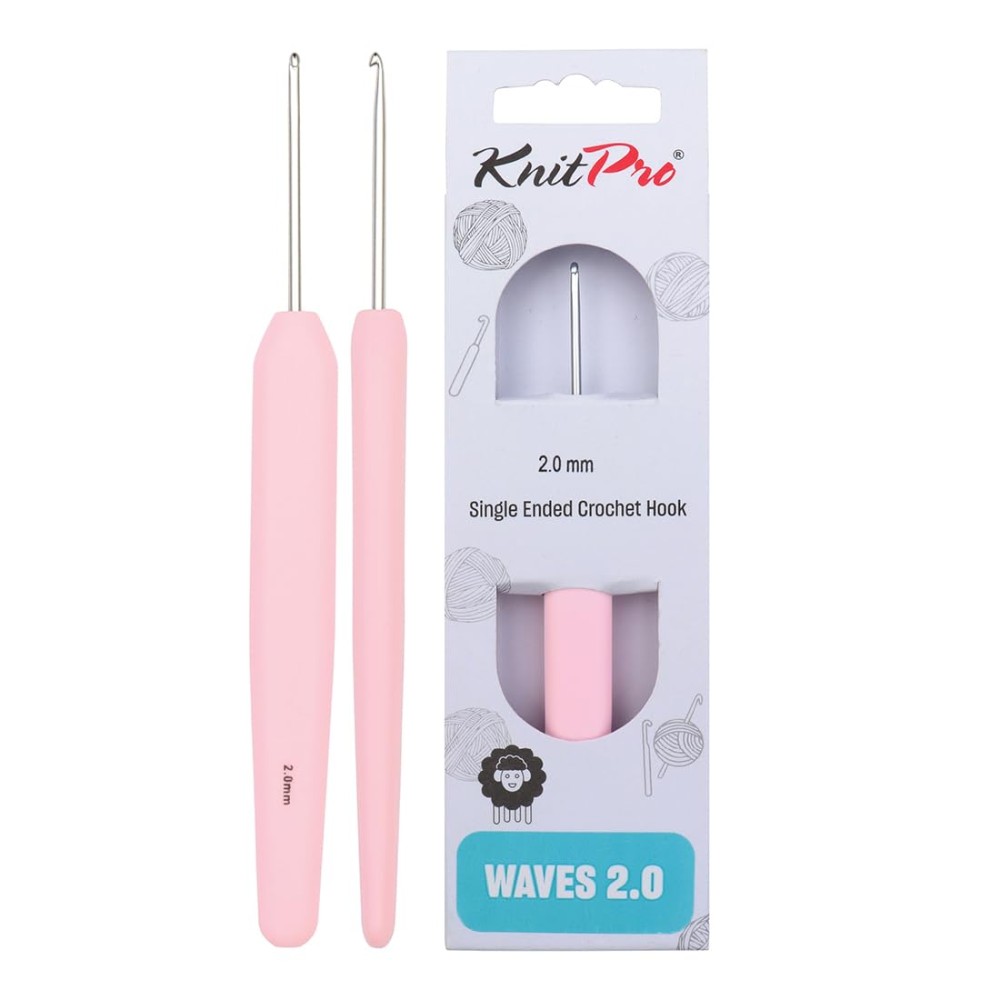 KnitPro Waves Crochet Hooks – 2mm Crochet Hook, Ergonomic Soft Handles, Soft Rubber Grip for Arthritic Hands, Light & Comfortable Crochet Needles for Knitting, Cotton Candy
