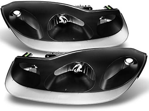 AKKON - For Saturn S Series SC1 SC2 Coupe Black Bezel Headlights Front Lamps Replacement Pair