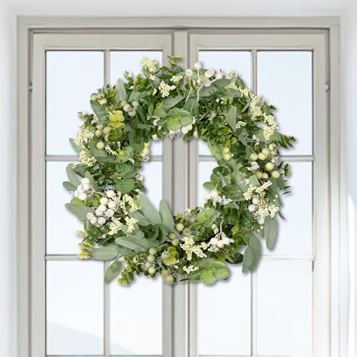 Spring Wreaths for Front Door, Artificial Door Wreath Colorful Spring Summer Wreath, All Seasons Floral Door Wreath for Farmhouse Office Home Wedding Party Decoration (Style B)