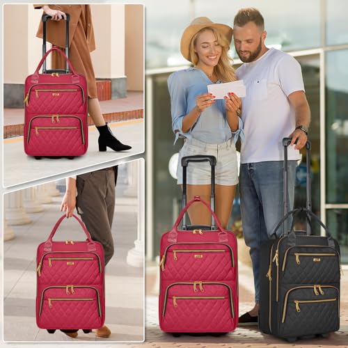 Image of Underseat Carry On Luggage with Wheels, Stylish Lightweight Under Seat Luggage, Personal Item Suitcase with telescoping handles for Men Women, Pilots and Crew, Burgundy