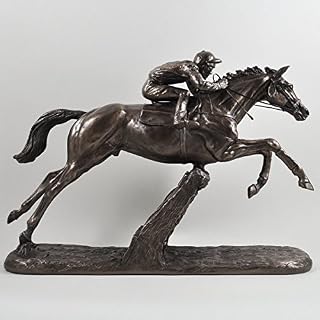 Fiesta Studios The Hurdler by Harriet Glen Cold Cast Bronze Horse Racing Jockey Statue Sculpture Equestrian Gift Home Decor H26cm