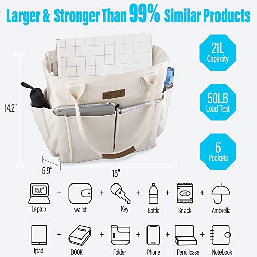 Nicav Canvas Tote Bags for Women, Large Utility Tote Bags with Pockets Zip Top for Teacher Nurse School Work - Image 3