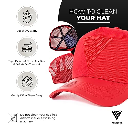 Image of Urban Effort Mesh Back Cap - for Men Baseball Hat 5-Panel Trucker Hat Snapback Closure for Outdoors (Trucker Hat, Red)