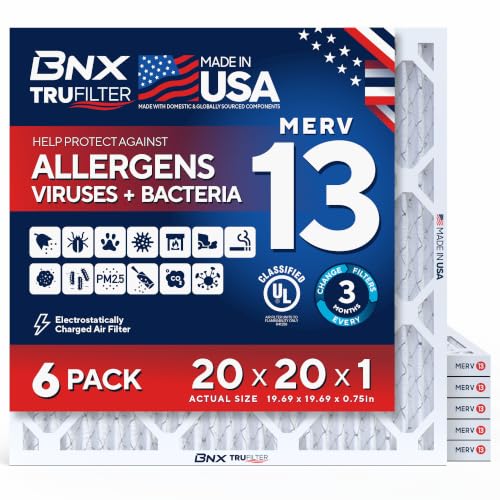 BNX TruFilter 20x20x1 Air Filter MERV 13 AC Filter, HVAC Fur...