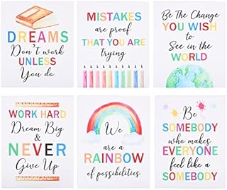 HOMSFOU 6 Pcs Colorful Words Art Prints Inspirational Quote Typography Art Print Set Motivational Saying Canvas Poster for Kids Baby Bedroom Nursery Classroom Playroom Decor