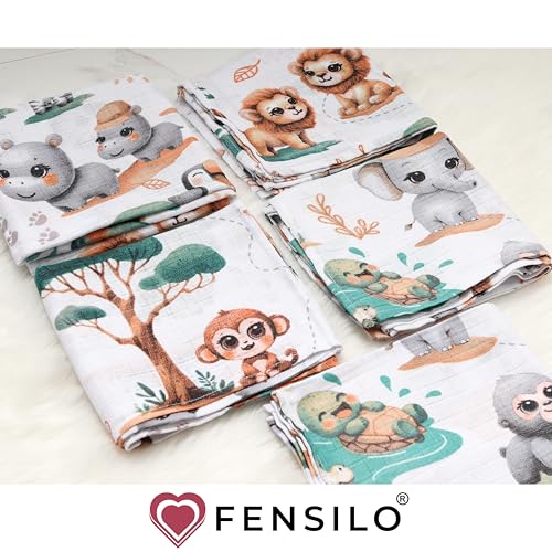 FENSILO Baby Mulltücher | Spucktücher | Mullwindeln - 5er Pack 70x80 cm für Baby und Neugeborene|Musselintücher für Jungen und Mädchen|Spucktücher aus Baumwolle|Abwischen|1010